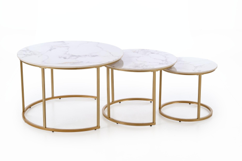 GILDA zestaw 3 ław, biały marmur / złoty