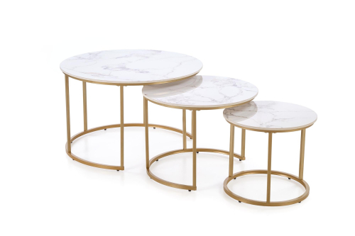 GILDA zestaw 3 ław, biały marmur / złoty