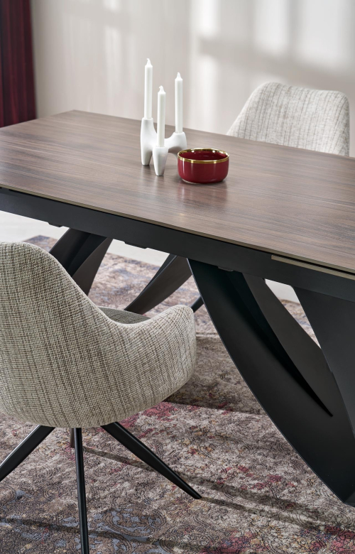 HILARIO stół rozkładany 180-260/90/75, blat - orzechowy, nogi - czarny