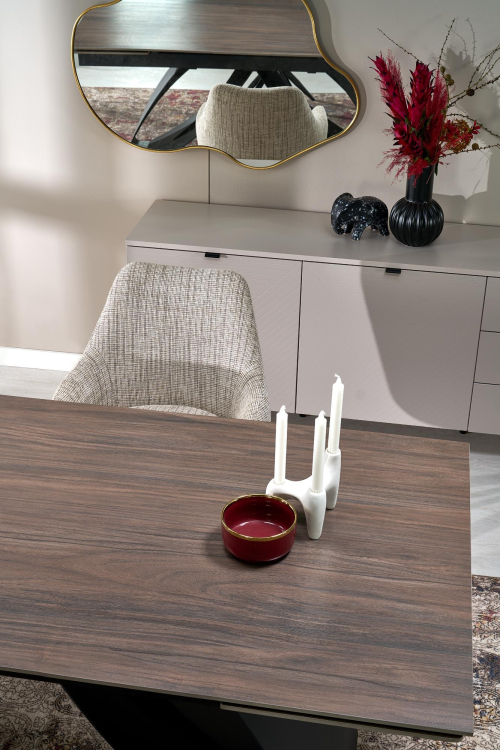 HILARIO stół rozkładany 180-260/90/75, blat - orzechowy, nogi - czarny