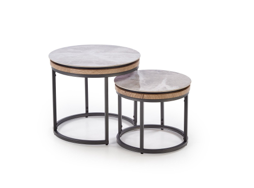 ITAKA zestaw 2 ław, popielaty marmur / grafitowy