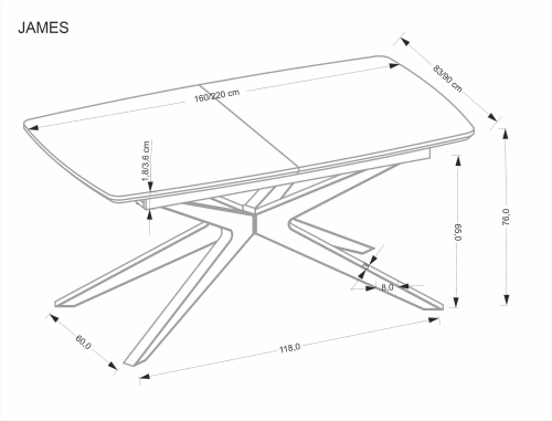 JAMES stół rozkładany 160-220/90/76 cm, naturalny / czarny