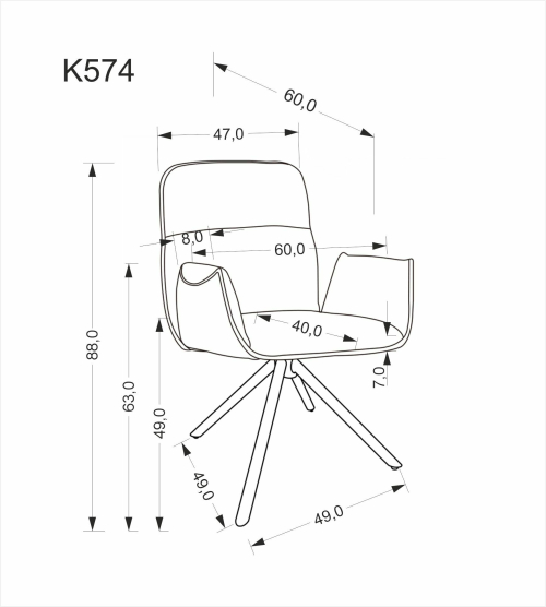 K574 krzesło obrotowe kolor popielaty