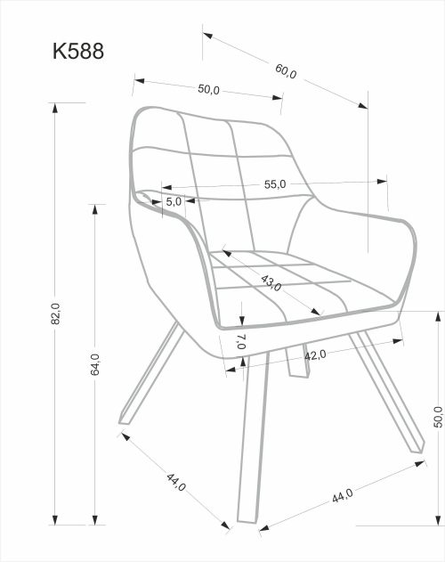 K588 krzesło z funkcją obrotu kolor popielaty