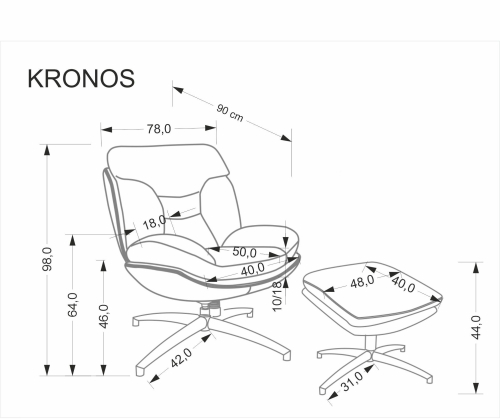 KRONOS fotel  z funkcją kołyski z podnóżkiem, beżowy / wielobarwny