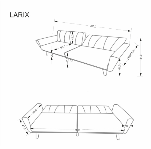 LARIX sofa popielaty