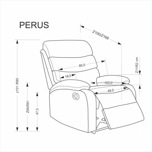 PERUS fotel wypoczynkowy popielaty rozkładany