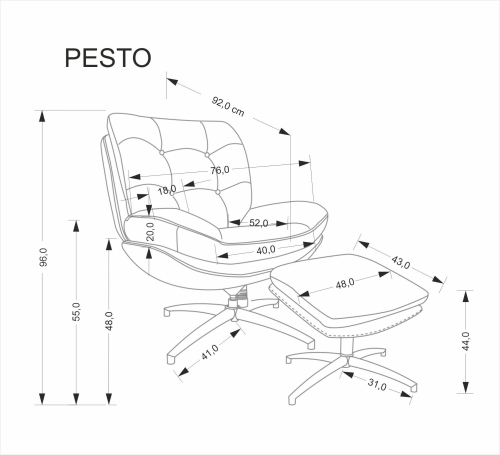 PESTO fotel z podnóżkiem / funkcja kołyski, popielaty