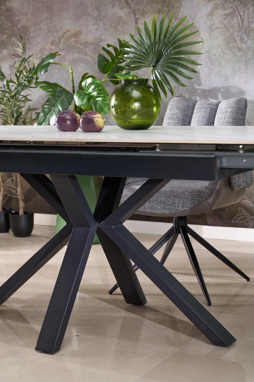 PLATAN stół rozkładany 140-180/85/76 cm, biały marmur / czarny