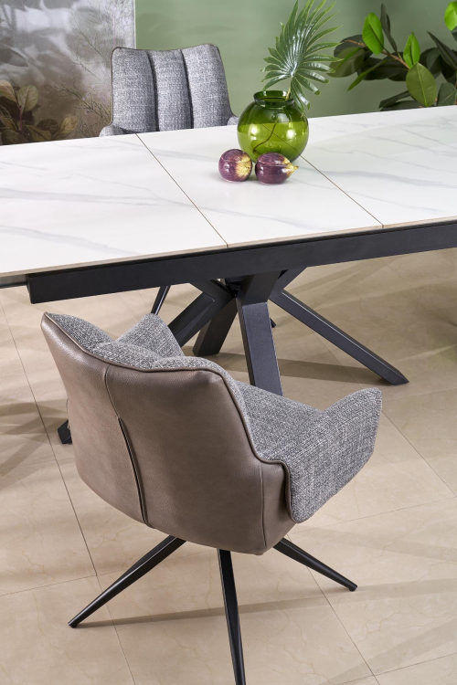 PLATAN stół rozkładany 140-180/85/76 cm, biały marmur / czarny