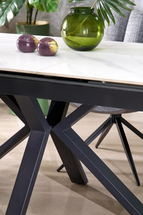 PLATAN stół rozkładany 140-180/85/76 cm, biały marmur / czarny