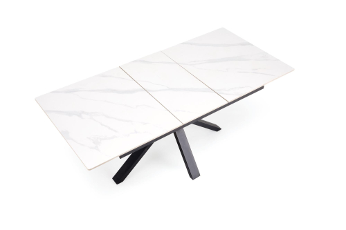 PLATAN stół rozkładany 140-180/85/76 cm, biały marmur / czarny