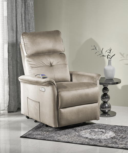 SEMIR 2 fotel wypoczynkowy beżowy z funkcją elektrycznego rozkładania / funkcja pionizacji / funkcja masażu