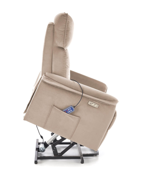 SEMIR 2 fotel wypoczynkowy beżowy z funkcją elektrycznego rozkładania / funkcja pionizacji / funkcja masażu