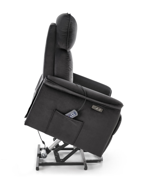 SEMIR 2 fotel wypoczynkowy czarny z funkcją elektrycznego rozkładania / funkcja pionizacji / funkcja masażu