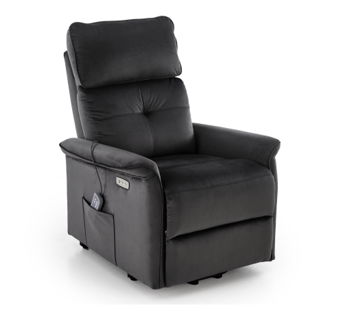 SEMIR 2 fotel wypoczynkowy czarny z funkcją elektrycznego rozkładania / funkcja pionizacji / funkcja masażu