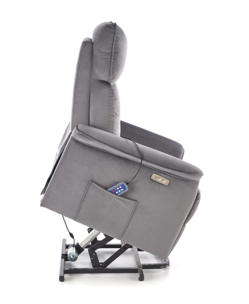 SEMIR 2 fotel wypoczynkowy popielaty z funkcją elektrycznego rozkładania / funkcja pionizacji / funkcja masażu