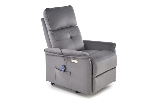 SEMIR 2 fotel wypoczynkowy popielaty z funkcją elektrycznego rozkładania / funkcja pionizacji / funkcja masażu