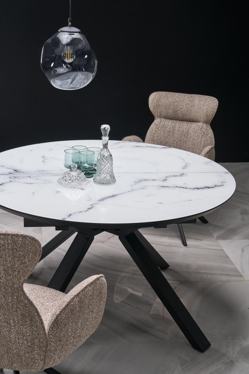 VERTIGO stół rozkładany, blat - biały marmur, nogi - czarny
