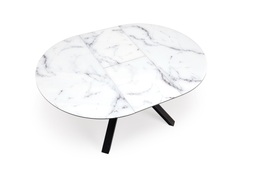 VERTIGO stół rozkładany, blat - biały marmur, nogi - czarny