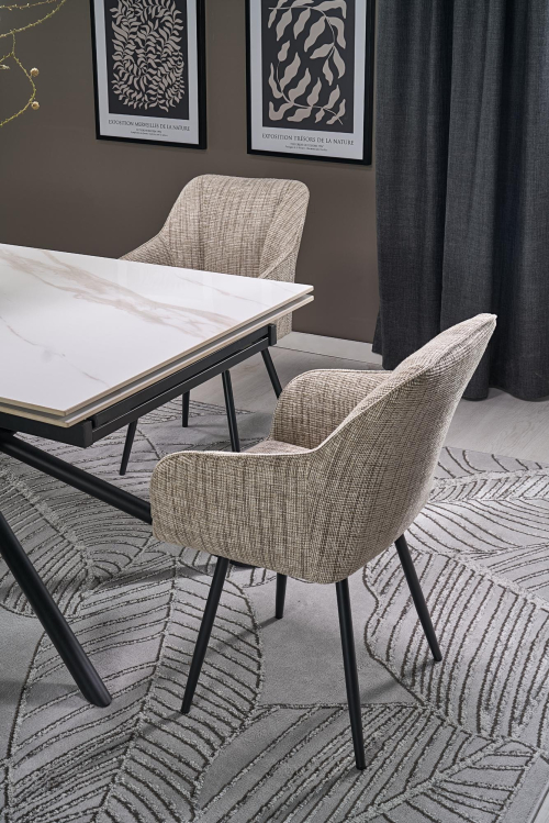 VITORINO stół rozkładany, blat - biały marmur, nogi - czarny