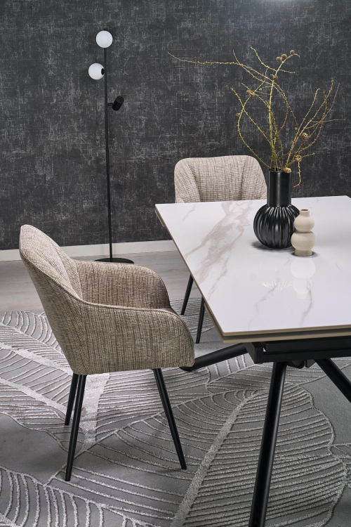 VITORINO stół rozkładany, blat - biały marmur, nogi - czarny