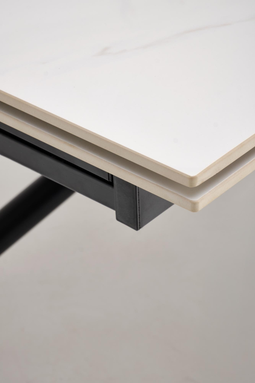 VITORINO stół rozkładany, blat - biały marmur, nogi - czarny