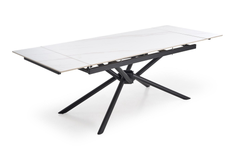 VITORINO stół rozkładany, blat - biały marmur, nogi - czarny