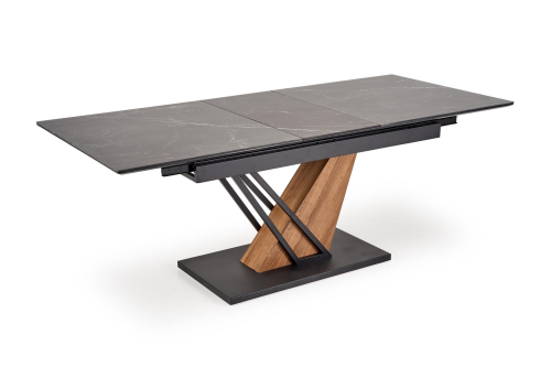 VOLANT 140 stół rozkładany, blat - czarny marmur, nogi - dąb złoty / czarny