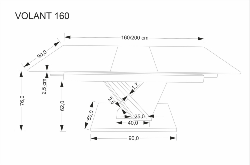 VOLANT 160 stół rozkładany, blat - czarny marmur, nogi - dąb złoty / czarny