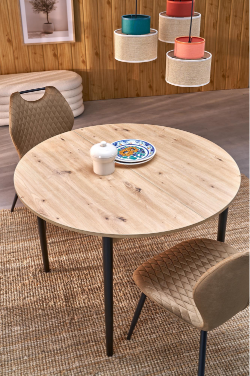 PIVOT stół rozkładany 102-142x102x75 cm, blat - dąb artisan, nogi - czarny