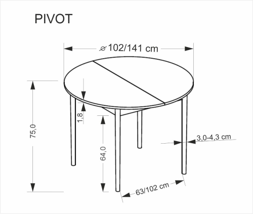 PIVOT stół rozkładany 102-142x102x75 cm, blat - kaszmir, nogi - naturalny