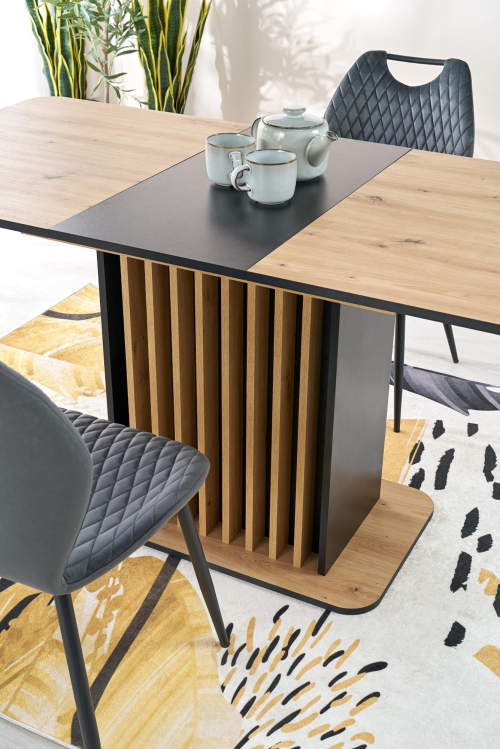 WILSON stół rozkładany, blat - dąb artisan / czarny, nogi - dąb artisan / czarny