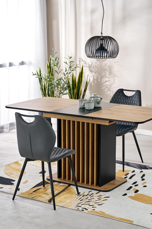 WILSON stół rozkładany, blat - dąb artisan / czarny, nogi - dąb artisan / czarny