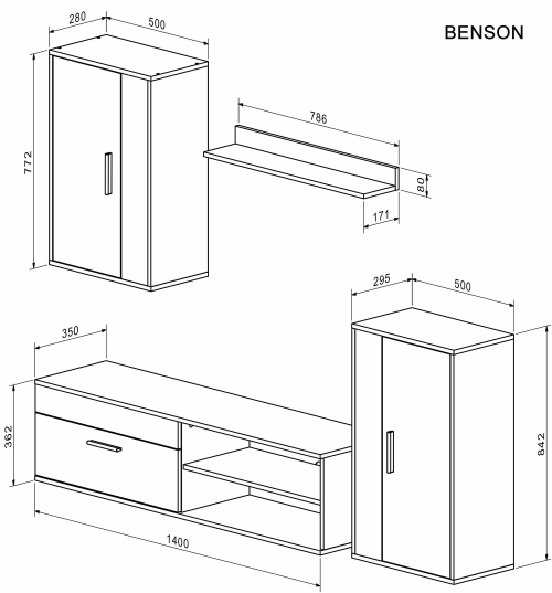 BENSON zestaw, kolor: dąb artisan - czarny