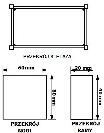 Stelaż metalowy do biurka lub stołu  ST/KW/56 noga kwadrat 5x5 głębokość 56 cm, różne długości