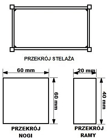 Stelaż metalowy do biurka lub stołu  ST/KW/58 noga kwadrat 6x6 głębokość 58 cm, różne długości